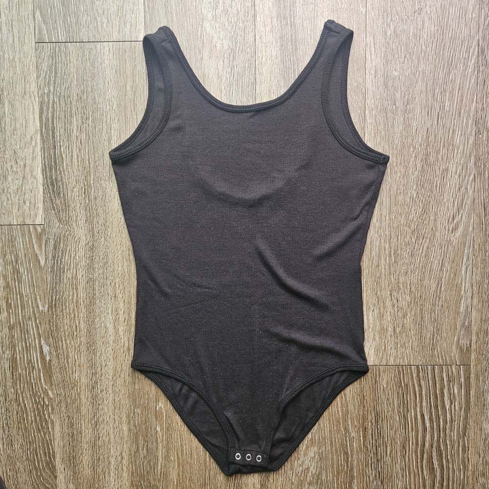 Weekend Soul Bodysuit Tank Top Sleeveless Ribbed Casual Black Bodysuit M/L
